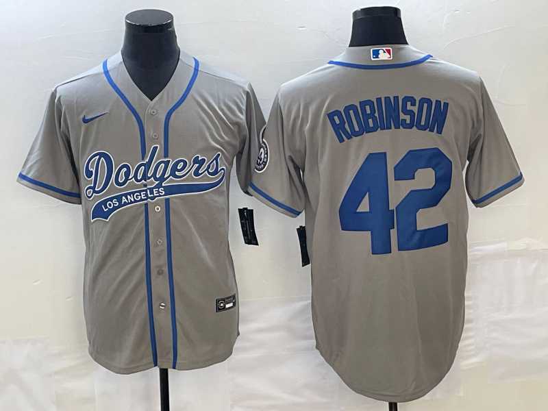 Men%27s Los Angeles Dodgers #42 Jackie Robinson Grey With Patch Cool Base Stitched Jersey->los angeles dodgers->MLB Jersey